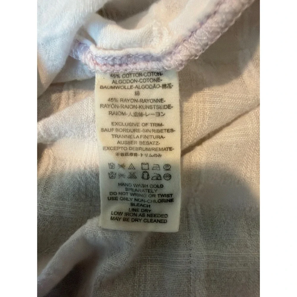 Free People White Textured Gauze Button Down Shirt Raw Hem Boho OB900564 Size M